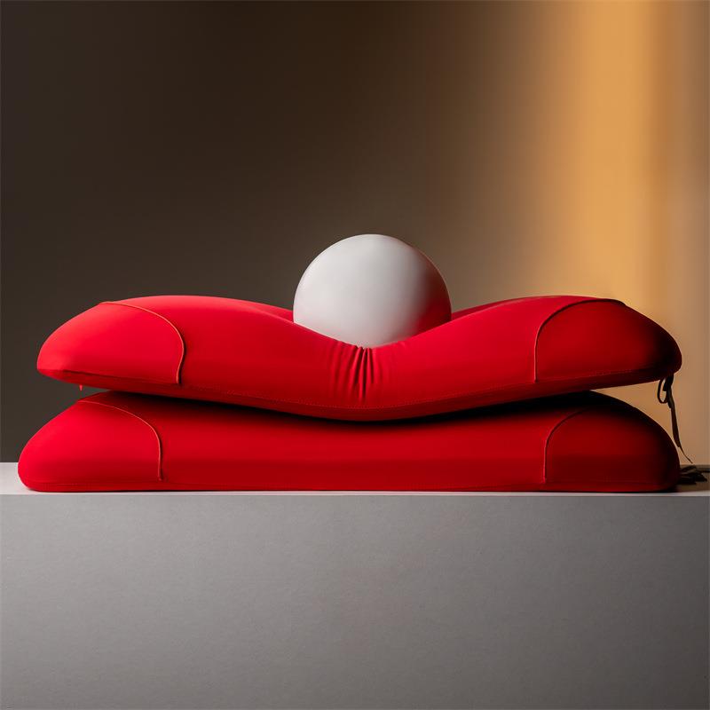 大红婚庆生物基零压力枕芯护颈锥助睡眠专用低枕中枕单人枕头囍字