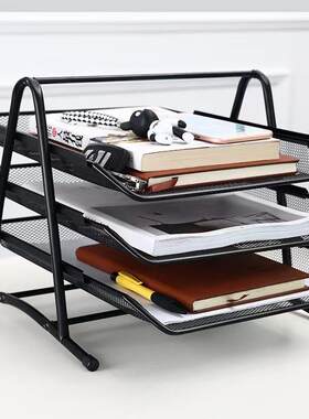 铁质三层文件盘办公用品桌面文件资料收纳框大容量分类置物架