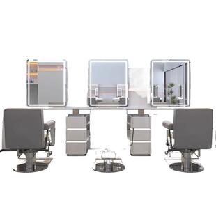 美发店镜台新款发廊理发店剪发镜子单双面网红烫染区一体桌子无