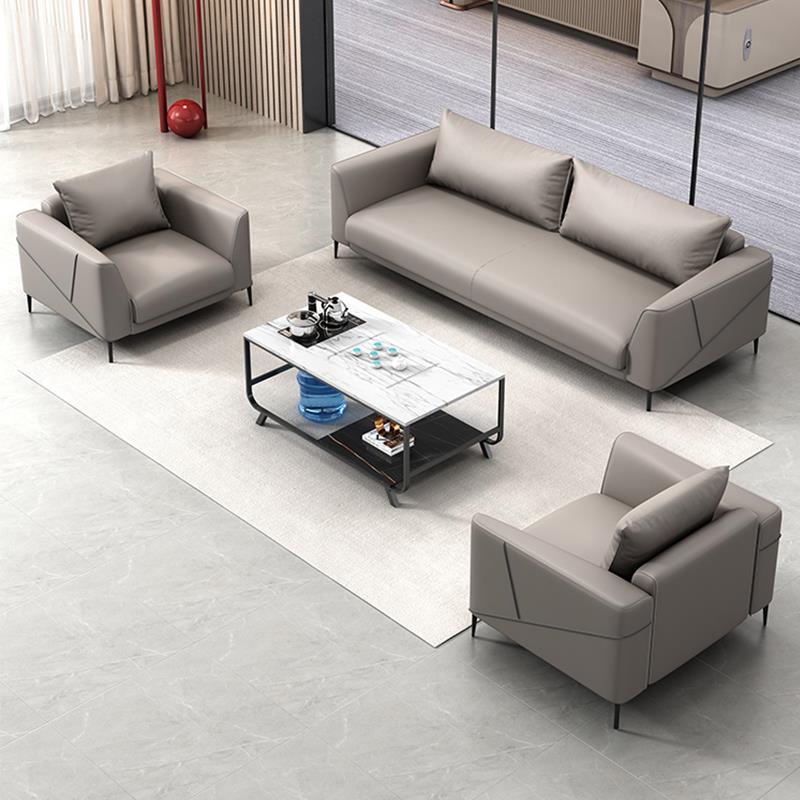 北欧轻奢办公沙发三人真皮商务会客洽谈接待室时尚办公室沙发茶几