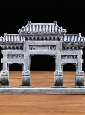 中式牌楼中国古建筑微缩模型鱼缸造景家居装饰桌面摆件可定制刻字
