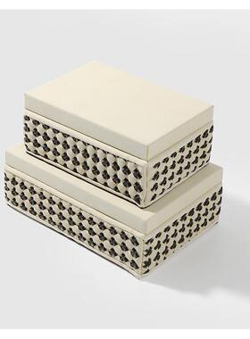 现代轻奢皮革编织纹收纳盒衣帽间首饰盒样板间软装饰家居摆件