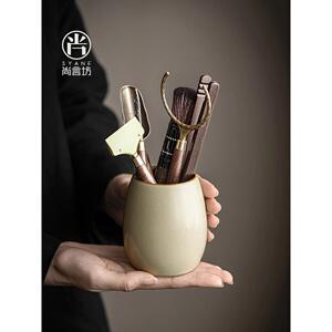 尚盐坊茶道六君子茶具配件茶道瓶米色汝窑茶道用品茶夹茶刀茶匙