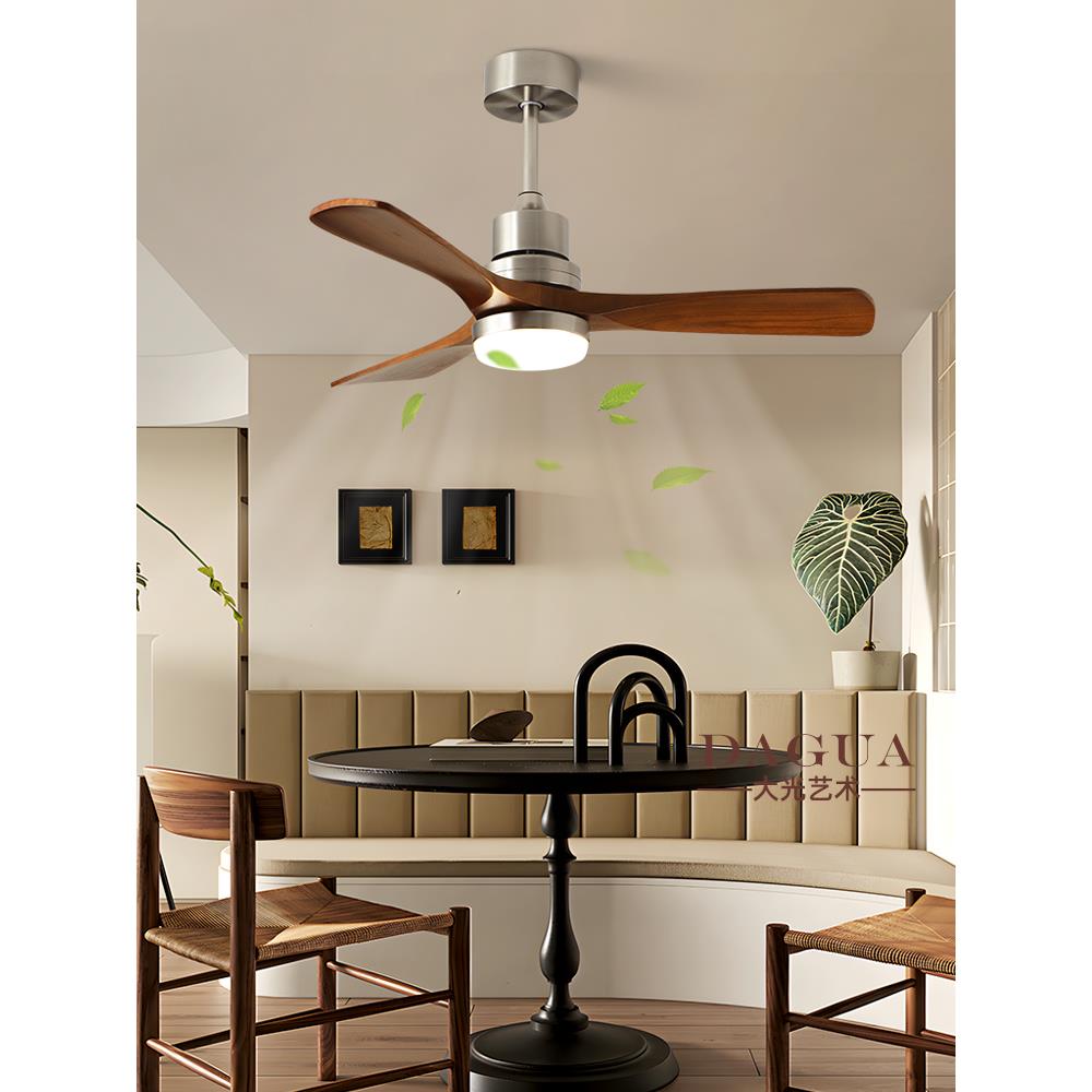 风扇灯中古风高级感木纹客厅主卧电扇灯智能变频大扇叶餐厅吊扇灯