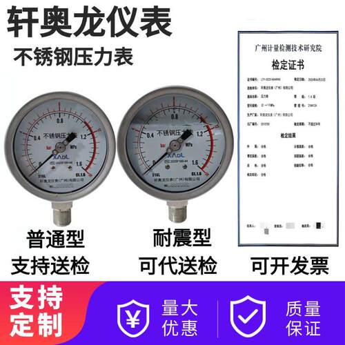 Y-100BF径向全不锈钢YN100BF耐震压力表耐高温防腐蚀蒸汽用威卡型
