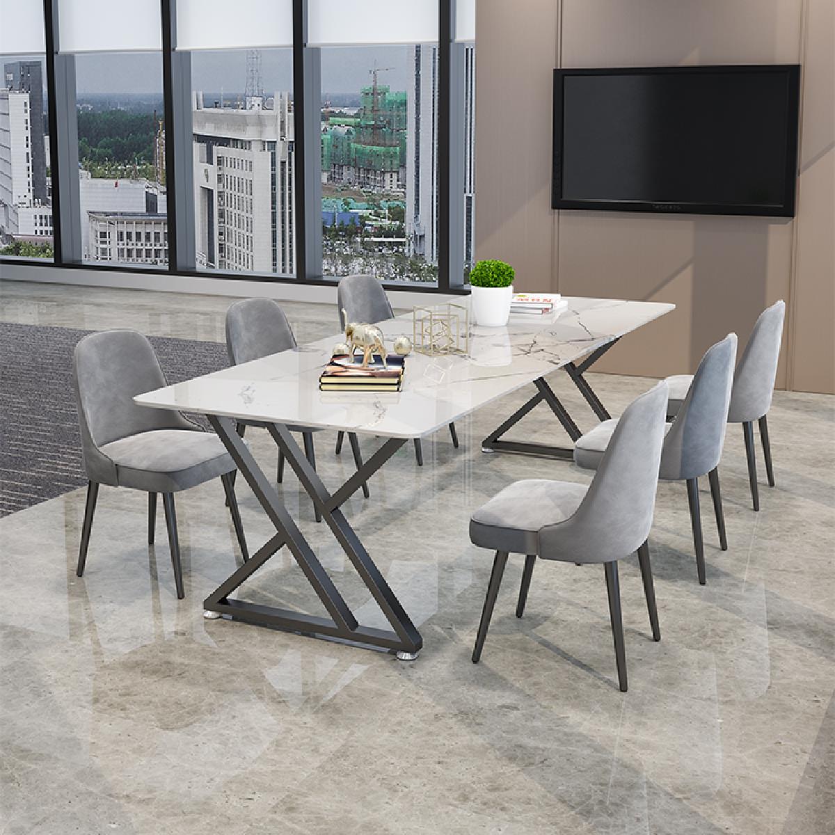 北欧轻奢岩板洽谈桌接待商用办公长方形桌子简约现代会客厅餐桌椅