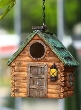 庭院花园布置摆件创意户外小鸟屋房子树挂装饰温馨鸟窝繁殖挂窝