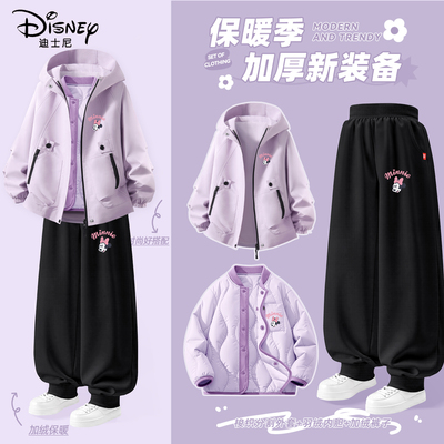 迪士尼女童套装冬2025新款加厚小女孩时髦穿搭一体绒儿童冬装衣服