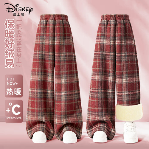 迪士尼女童加绒裤子冬季2025新款一条过冬休闲保暖儿童冬装棉裤厚