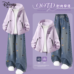迪士尼女童春装套装洋气时髦外套2026新款童装女装春秋儿童衣服女