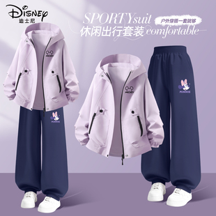 迪士尼女童春装套装洋气休闲运动服2026新款小女孩时髦儿童外套女
