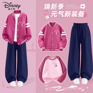 迪士尼女童春套装2025新款童装春季棒球服外套洋气儿童春装裤子潮