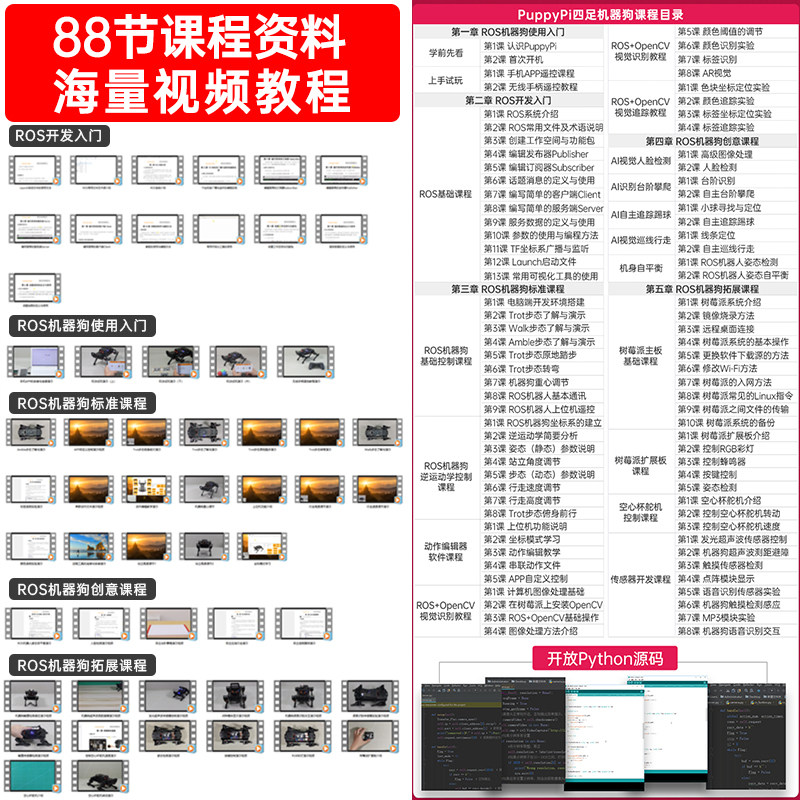 热销ROS机器人 四足机器狗PuppyPi仿生4足智能编程AI视觉识别树莓