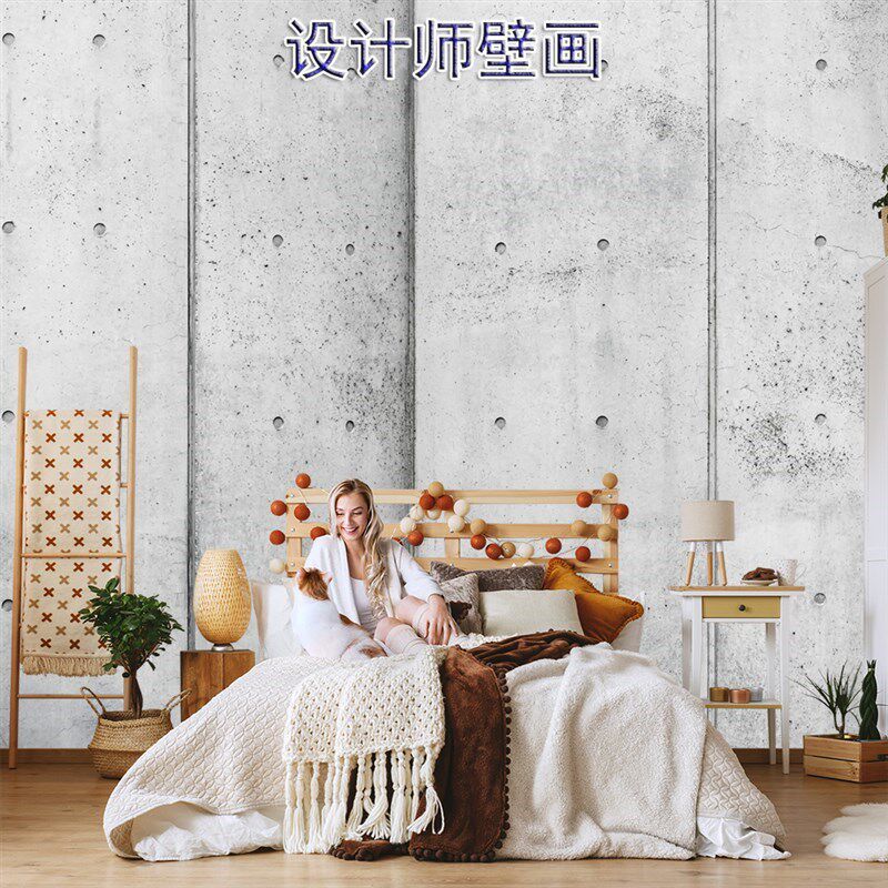 热销工业风咖啡奶茶烧烤店墙纸服v装拍照墙布叙利亚风网红水泥灰