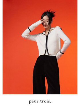 peur 针织开衫纯羊毛春季显瘦修身黑白外套简约气质海军领