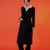 peur长款 秋冬羊绒大衣黑色显瘦修身 原创显高翻领羊绒外套