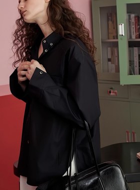 peur衬衫女出口意大利纯棉宽松双色长袖简约廓形纯色上衣原创简约