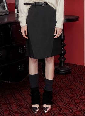 peur半身裙短款格雷系黑灰色拼接a字裙简约文艺通勤极简原创小众