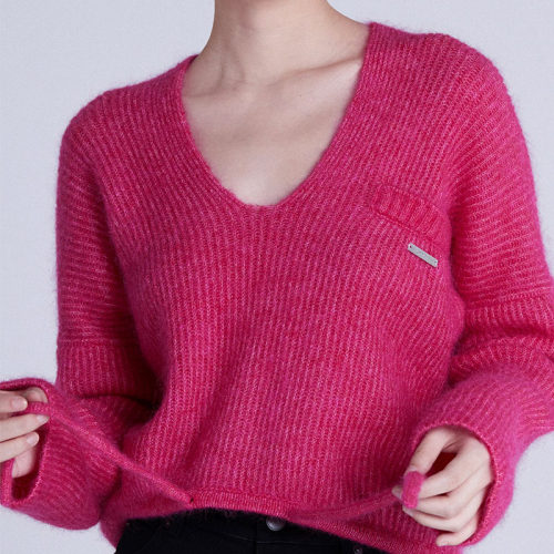 新款宽松慵懒毛衣女圆V领