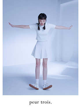 peur 短袖t恤女白色坑条纹短款纯色女tee极简原创设计