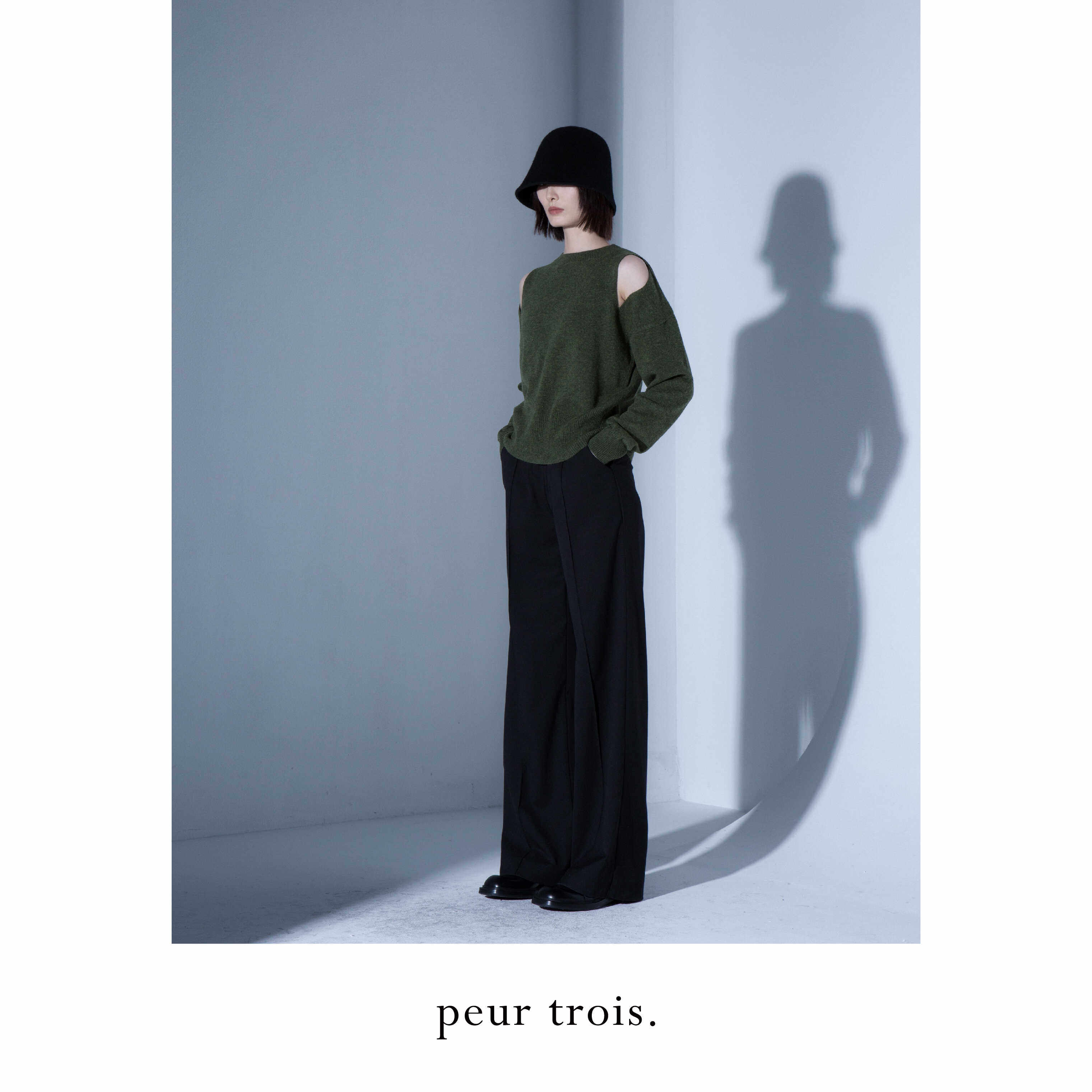 peur 针织毛衣圆领套头宽松慵懒肩膀镂空混色小众简约上衣