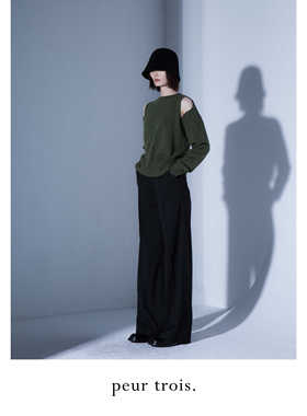 peur 针织毛衣圆领套头宽松慵懒肩膀镂空混色小众简约上衣