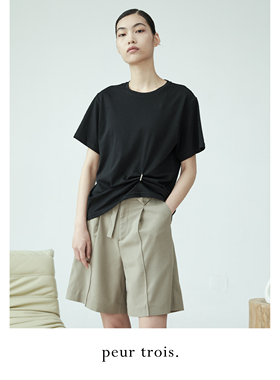 peur 宽松短袖褶皱款金属环不规则纯棉简约纯色小众T恤原创小众