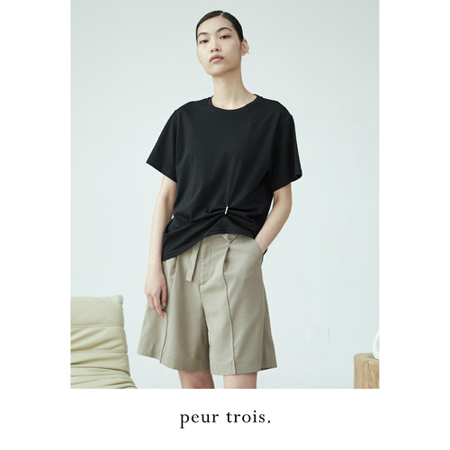 peur 宽松短袖褶皱款金属环不规则纯棉简约纯色小众T恤原创小众