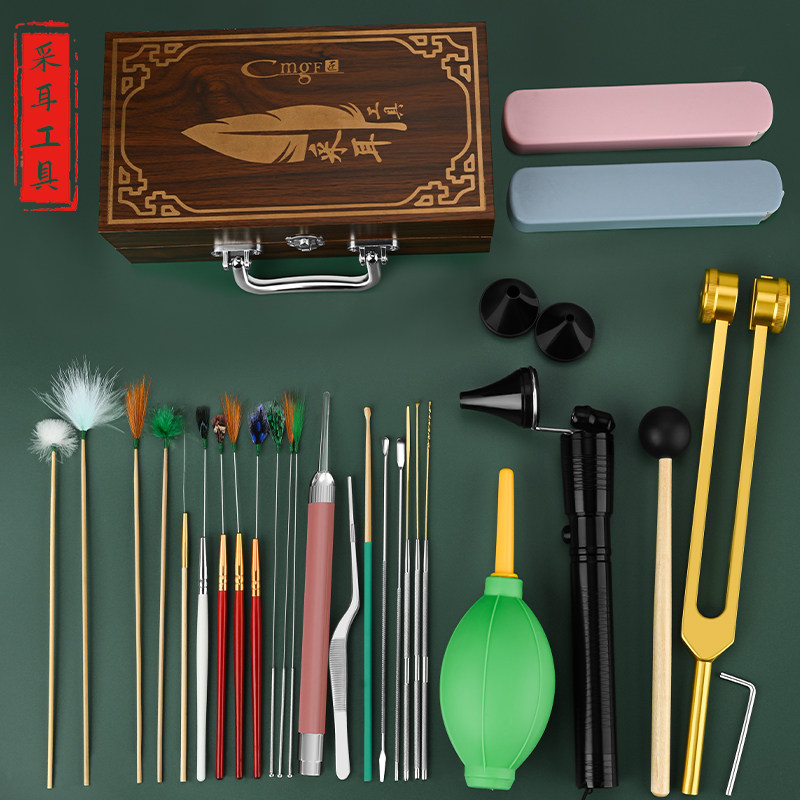 专业采耳工具套装技师专用手指灯鸡毛踩耳鹅毛棒镊子全套清洁毛毛