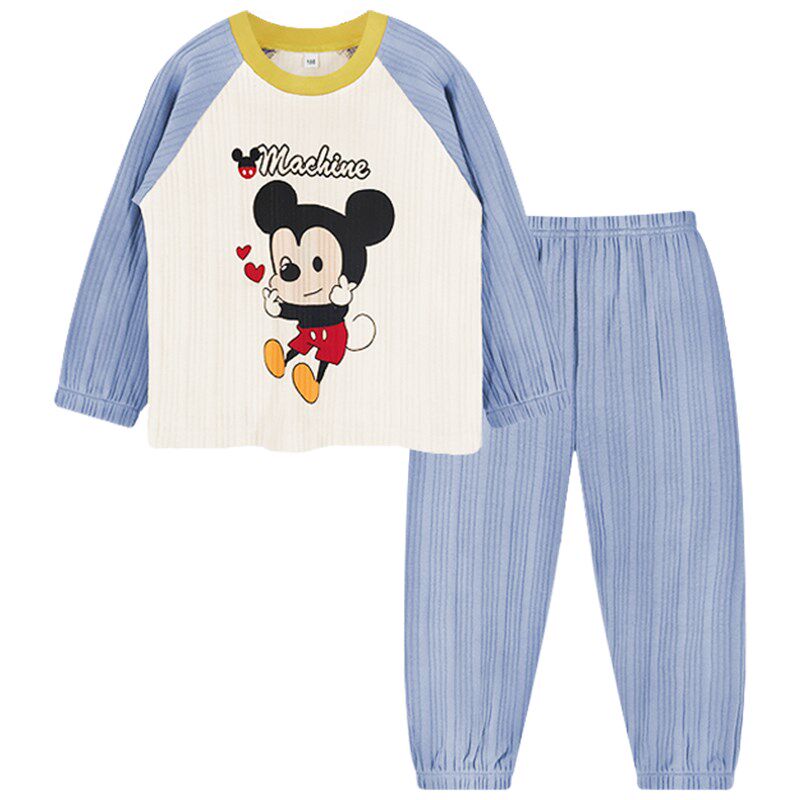 儿童睡衣套装春秋季薄款男童纯棉家居服卡通女宝宝圆领空调服透气
