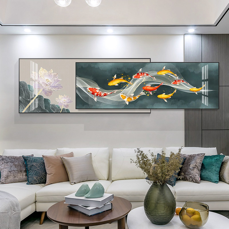 新中式客厅装饰画沙发背景墙莲年有余叠加画组合大尺寸卧室床头画