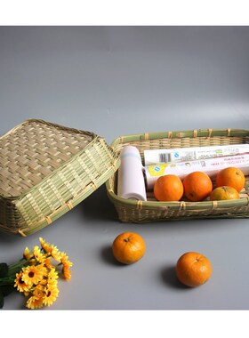 竹编制品方形托盘农家水果篮馒头点心筐大号厨房洗菜沥水篮竹筐子