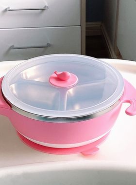 利鲁奇宝宝注水保温吸盘碗婴儿童碗勺餐具不锈钢分格隔餐盘可拆洗