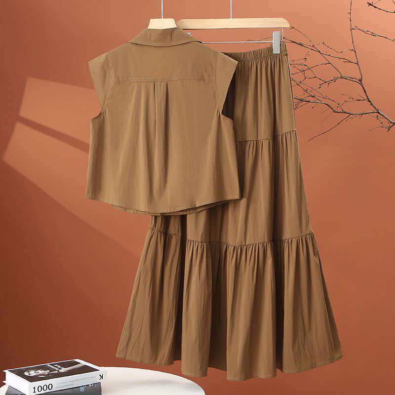 时尚半身裙套装女夏季薄款2025年新款气质无袖短款衬衫裙子两件套