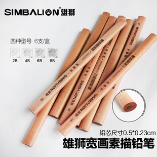 雄狮原木宽画笔 扁形铅笔2B 木工铅笔
