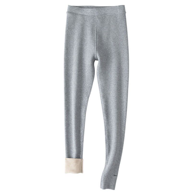 加绒打底裤女秋冬纯棉螺纹加厚紧身裤高腰弹力灰色外穿一体保暖裤