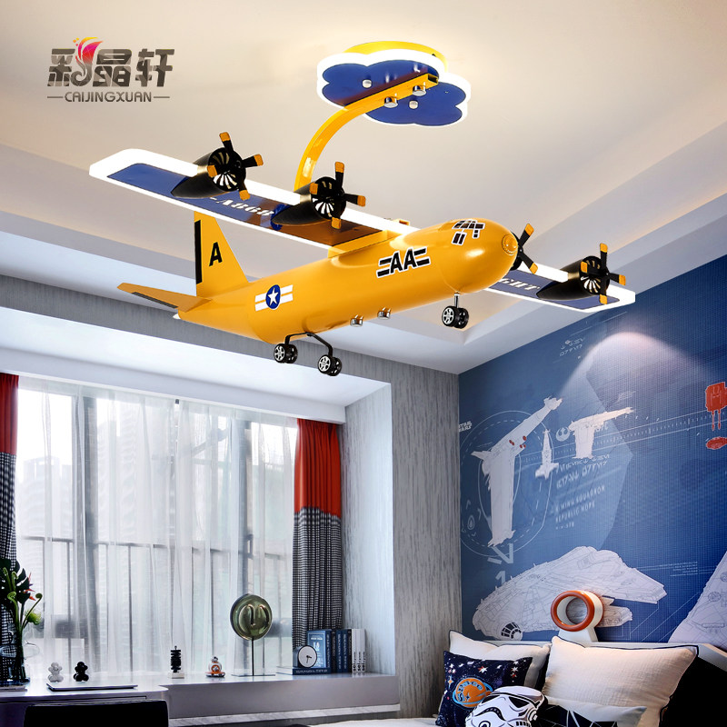 儿童房灯创意男孩女孩卧室房间吸顶灯飞机模型装饰亚克力灯具护眼