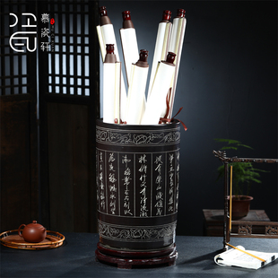中式落地花瓶陶瓷器书画缸卷轴缸书房客厅字画桶收纳箭筒插花摆件