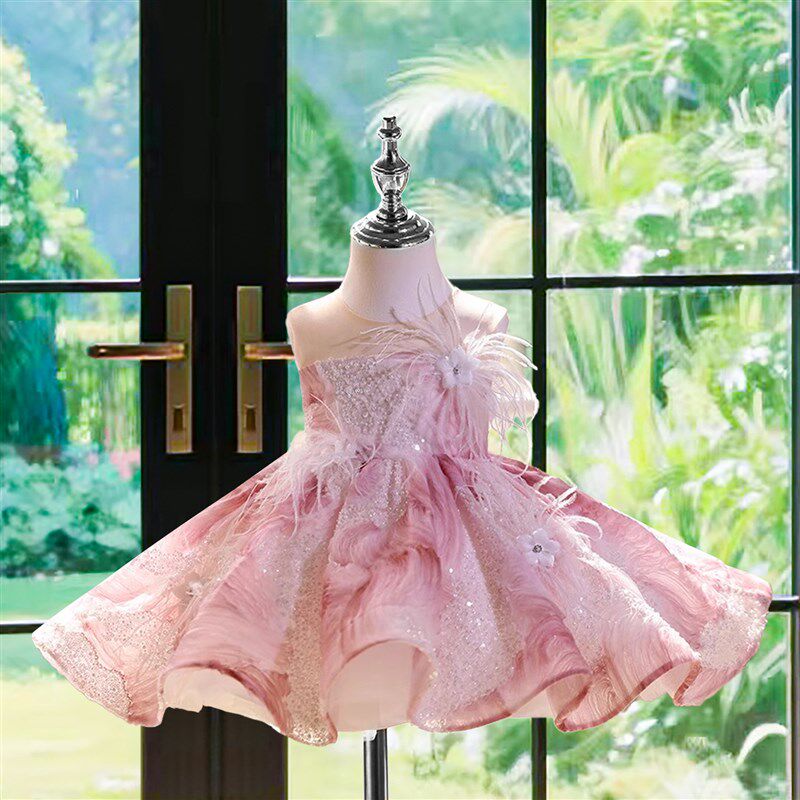 女童礼服花童婚礼小女孩周岁生日公主裙大童主持人走秀钢琴演出服