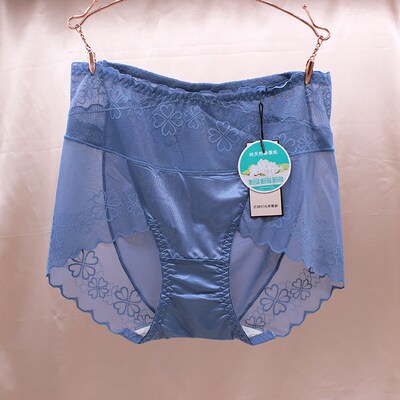 娇婷9637高腰大码性感蕾丝女士内裤蚕丝裆无痕透明网纱胖mm三角裤