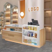 超市收银台展示柜一体吧台桌小型置物架商用餐饮奶茶店前台接待台