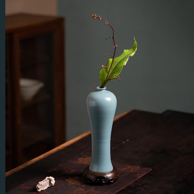 仿古梅瓶陶瓷孔雀蓝绿插花花瓶花器日式禅意器皿中式花艺干花摆件