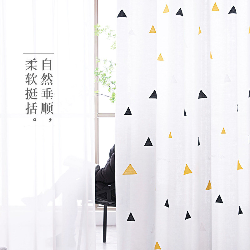 2021年新款透光不透人绣花窗帘纱防蚊防尘纱帘半遮光透气简约卧室
