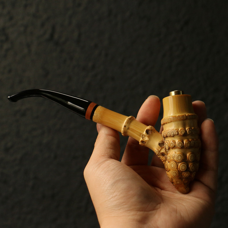 精品纯手工精磨天然满钉老实心竹根烟嘴过滤器竹雕竹制小烟斗粗烟