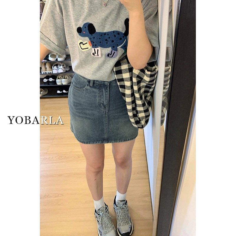 复古高腰牛仔短裙女夏季新款大码胖mm遮肚显瘦梨形身材a字半身裙