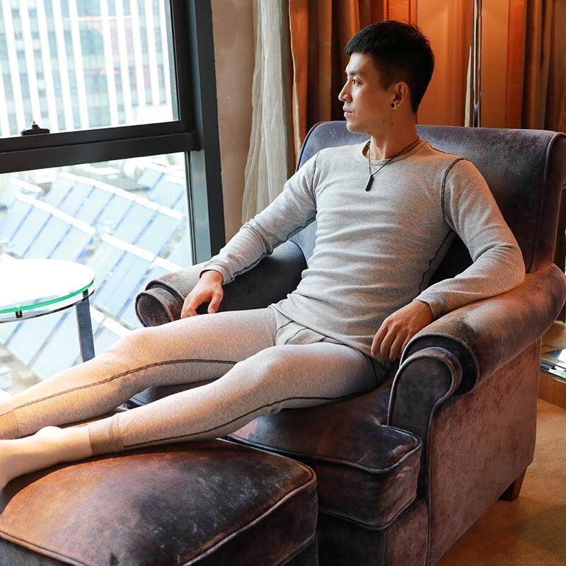 包邮修身全棉保暖内衣加厚加绒圆领秋衣裤男士秋冬保暖套装青年潮