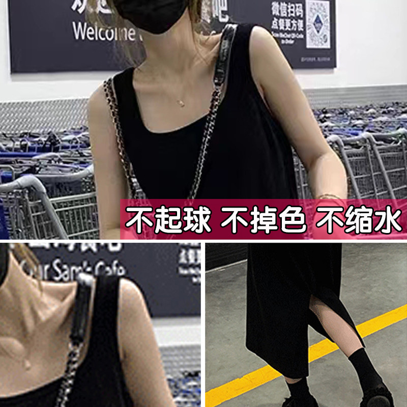 大码连衣裙女夏季微胖宽松中长款无袖显瘦打底吊带背心长裙子胖mm