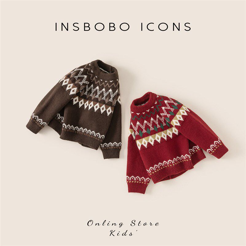 儿童毛衣红色女童针织衫加厚男童上衣冬季宝宝衣服圣诞儿童服装潮