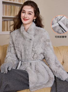 白鹿语25年秋冬纯色高品质立领厚款落肩袖毛毛大衣外套女