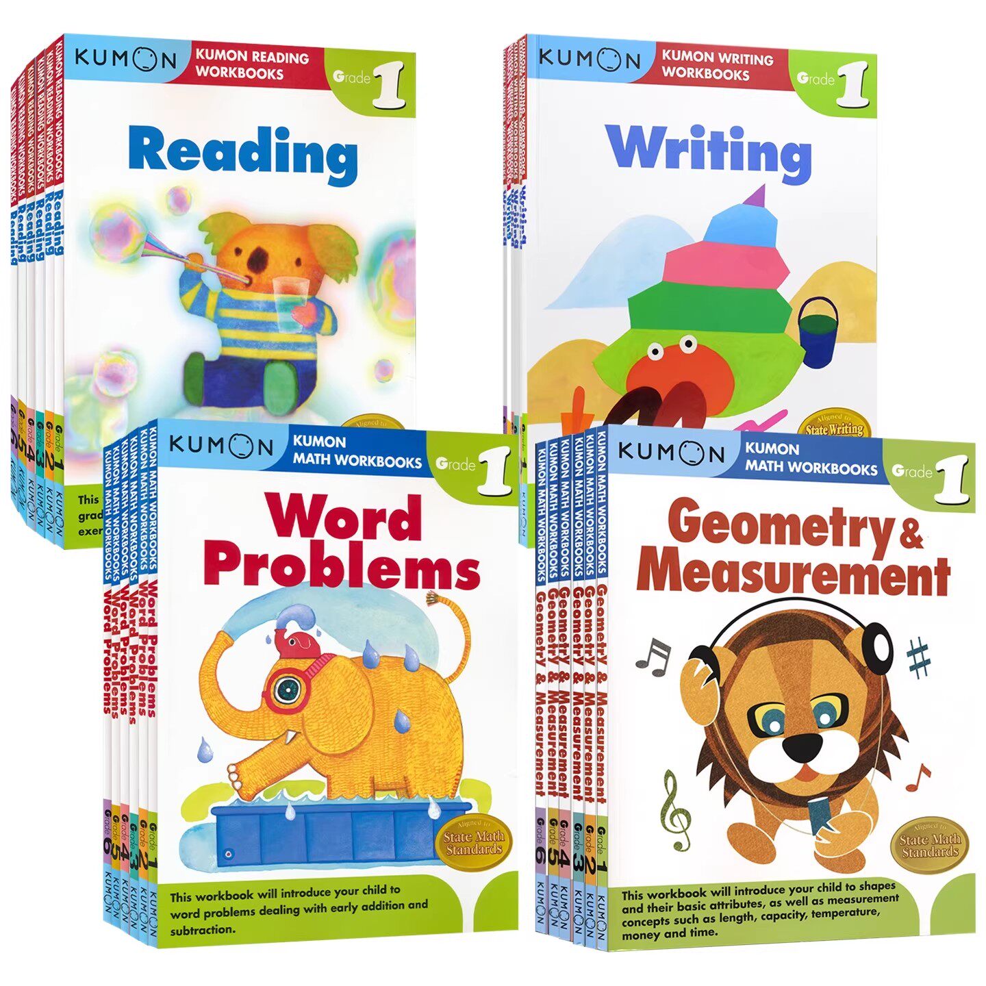 Kumon Reading World Problems Workbooks 公文式教育英语阅读 写作 数学应用题 几何测量练习册 小学1-6年级 英文原版进口图书